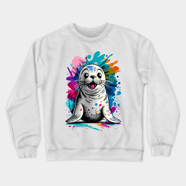 Seal Colourful - Cute Baby Seal - Marine Animal Crewneck Sweatshirt by BigWildKiwi